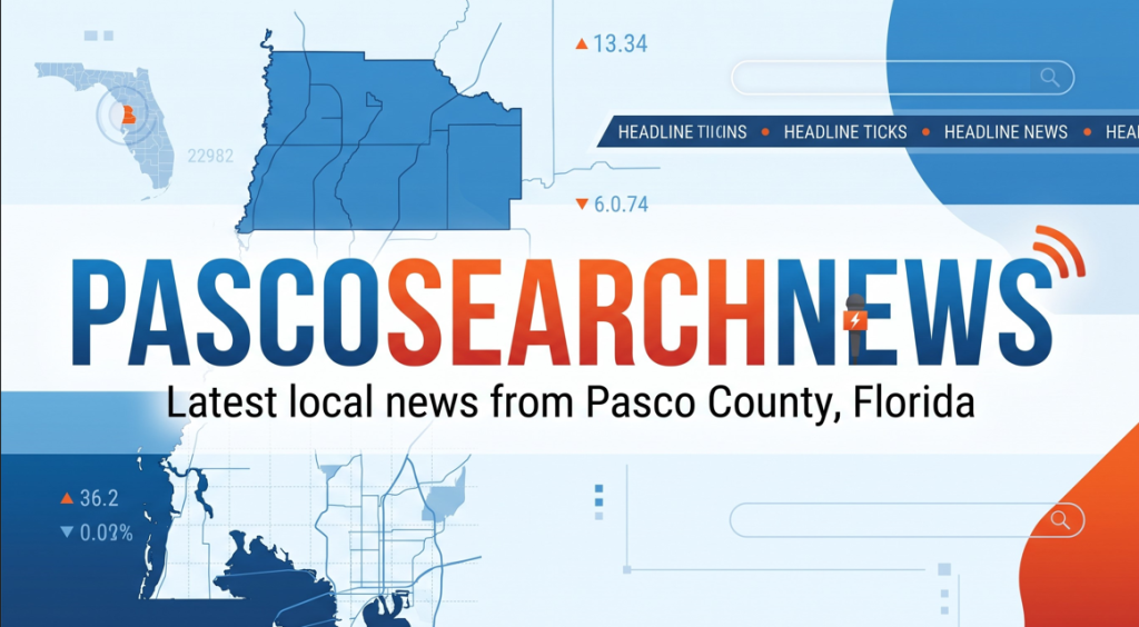 PascoSearchNews logo with Florida map graphic and tagline: Latest local news from Pasco County, Florida